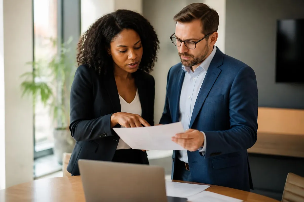 Employment agreement and compliance documentation reviewed at a desk